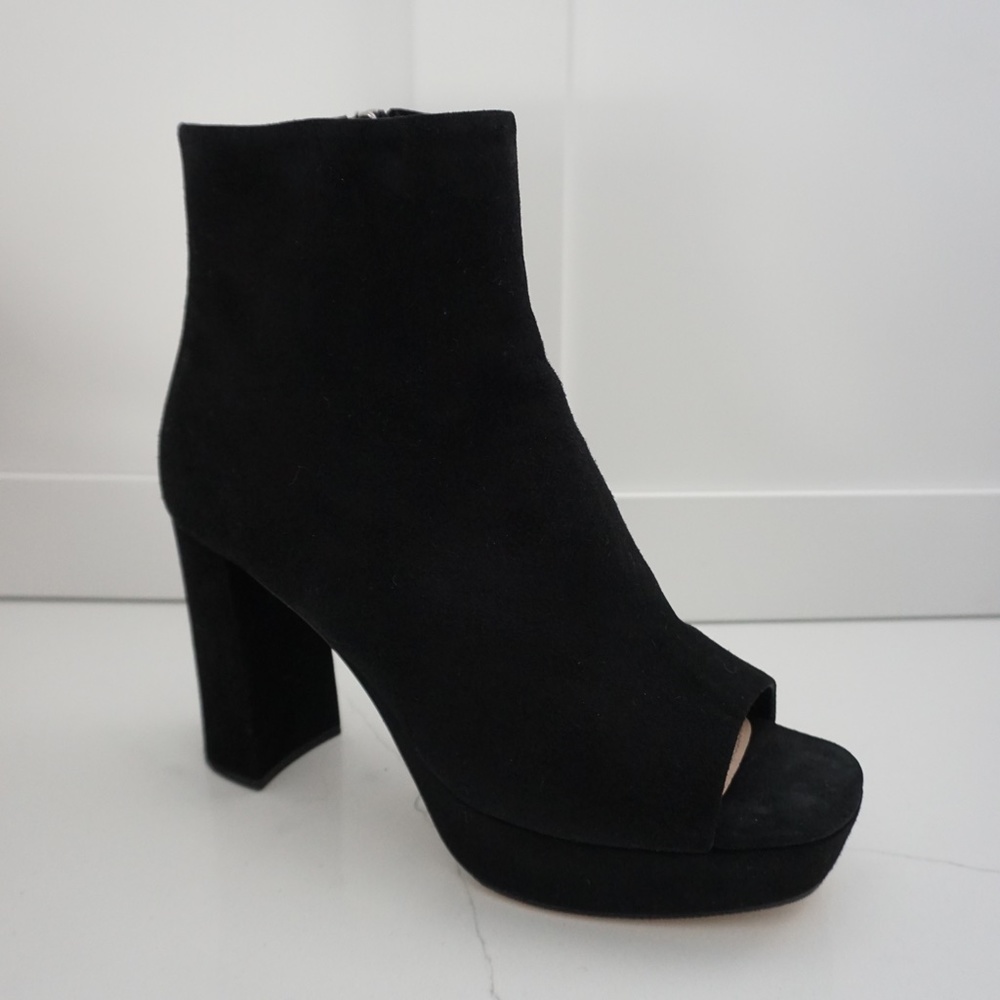 Miu Miu Open Toe Black Suede Block Heel Ankle Boo… - image 1
